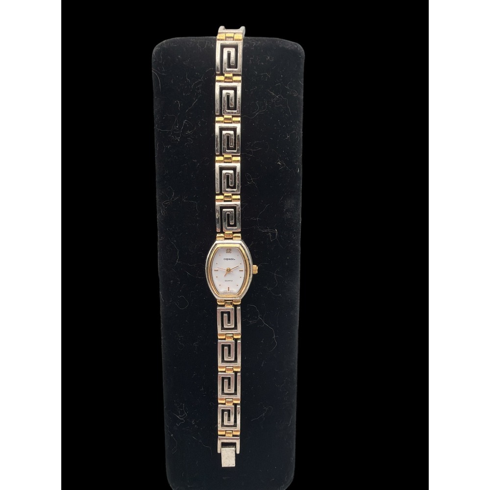 Capezio Women's Gold Silver Tone Greek Key Band Quartz Wristwatch Untested